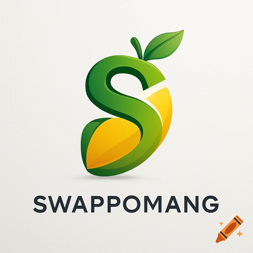 A stylized logo featuring a green letter 'S' intertwined with a yellow mango shape, topped with green leaves, with the text 'SWAPPOMANG' below.