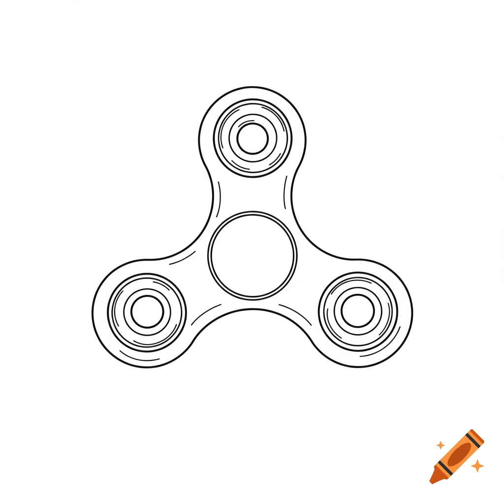 Black and white line drawing of a fidget spinner, like a coloring book page.