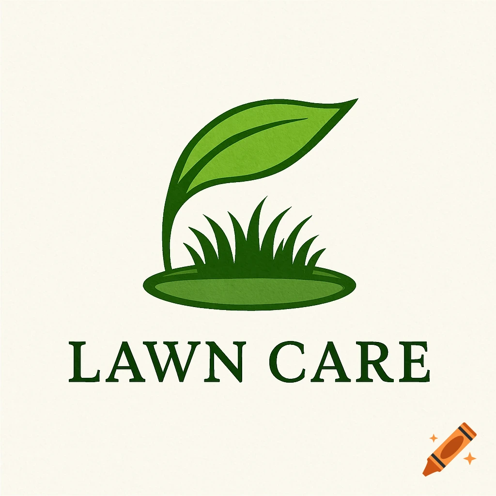 Minimalistic green leaf and grass logo with 'LAWN CARE' text.
