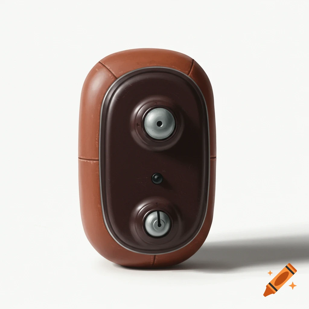 A brown, capsule-shaped device with two silver buttons on a dark brown panel, set against a clean white background.