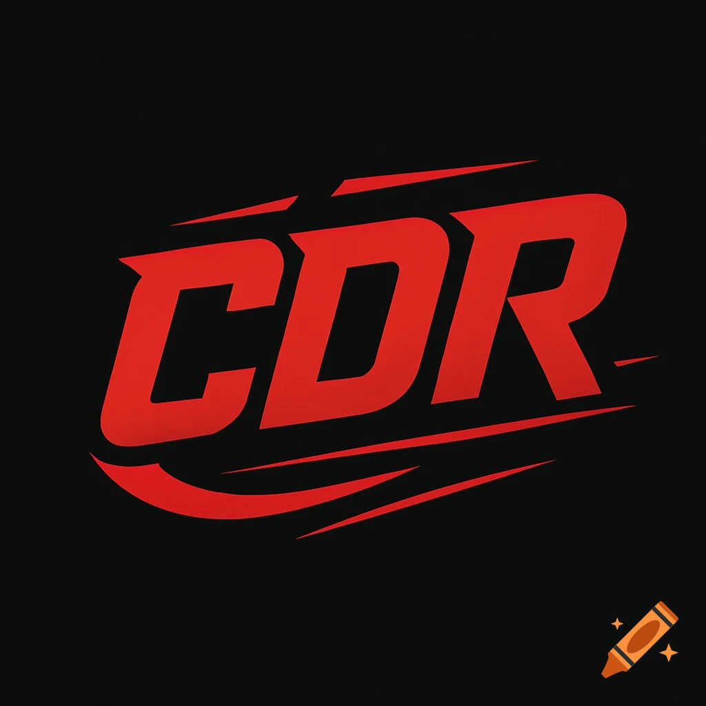 Red 'CDR' text in a modern, stylized sports logo with dynamic lines on a black background.