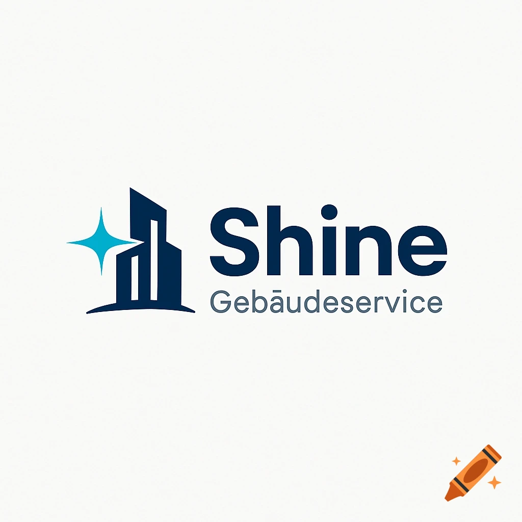 Modern logo for Shine Gebäudeservice with a building silhouette and a turquoise star, company name in dark blue and gray.