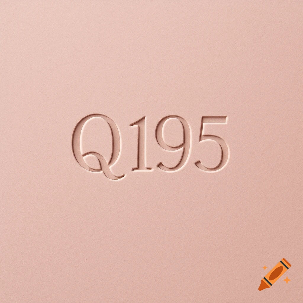 The characters 'Q195' debossed into a textured light pink paper background.