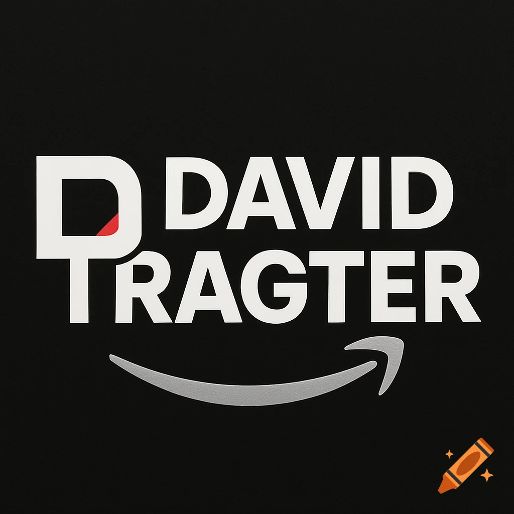 A black background with large white text 'DAVID TRAGTER' and a gray Amazon smile logo below.