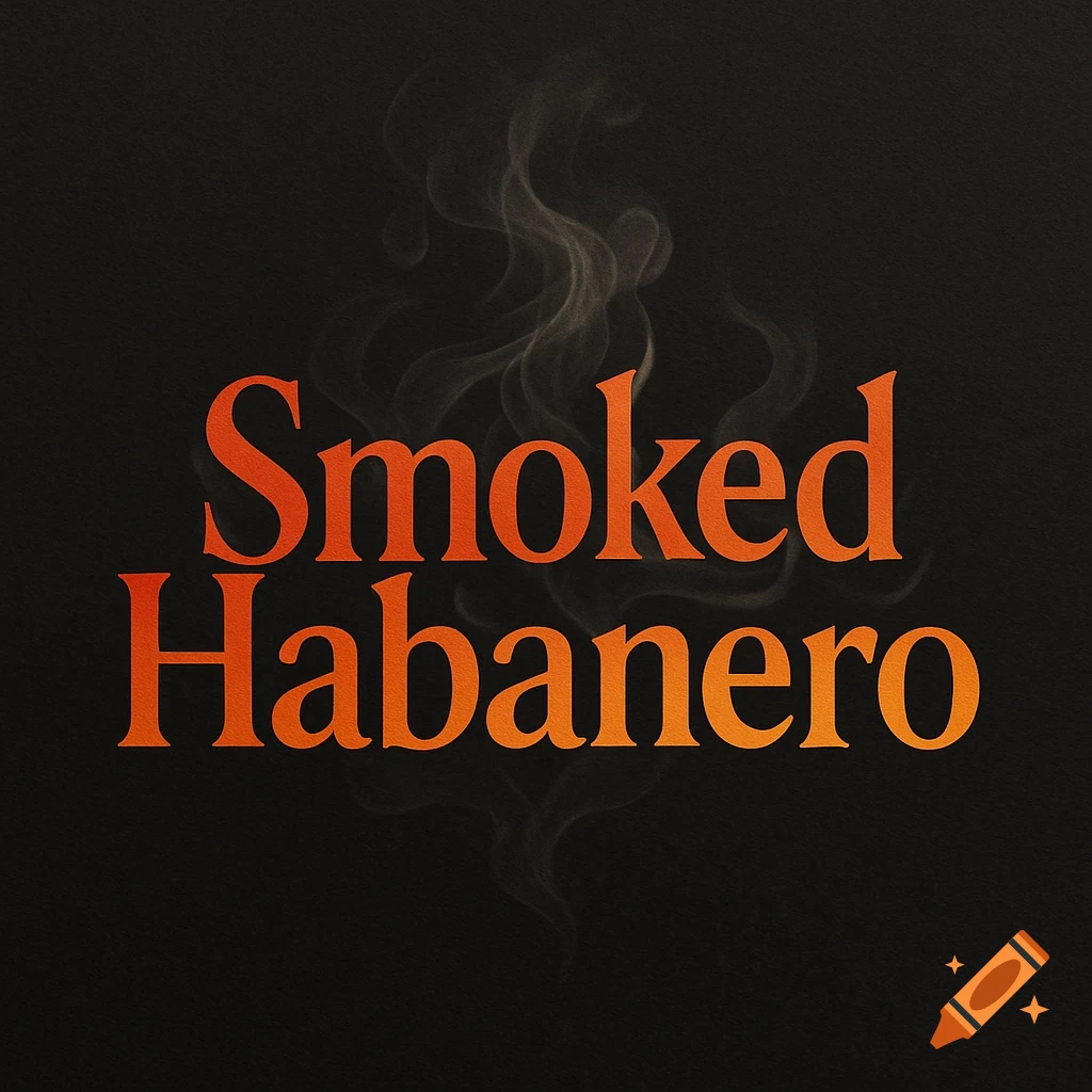 Orange text 'Smoked Habanero' with smoke against a dark background.