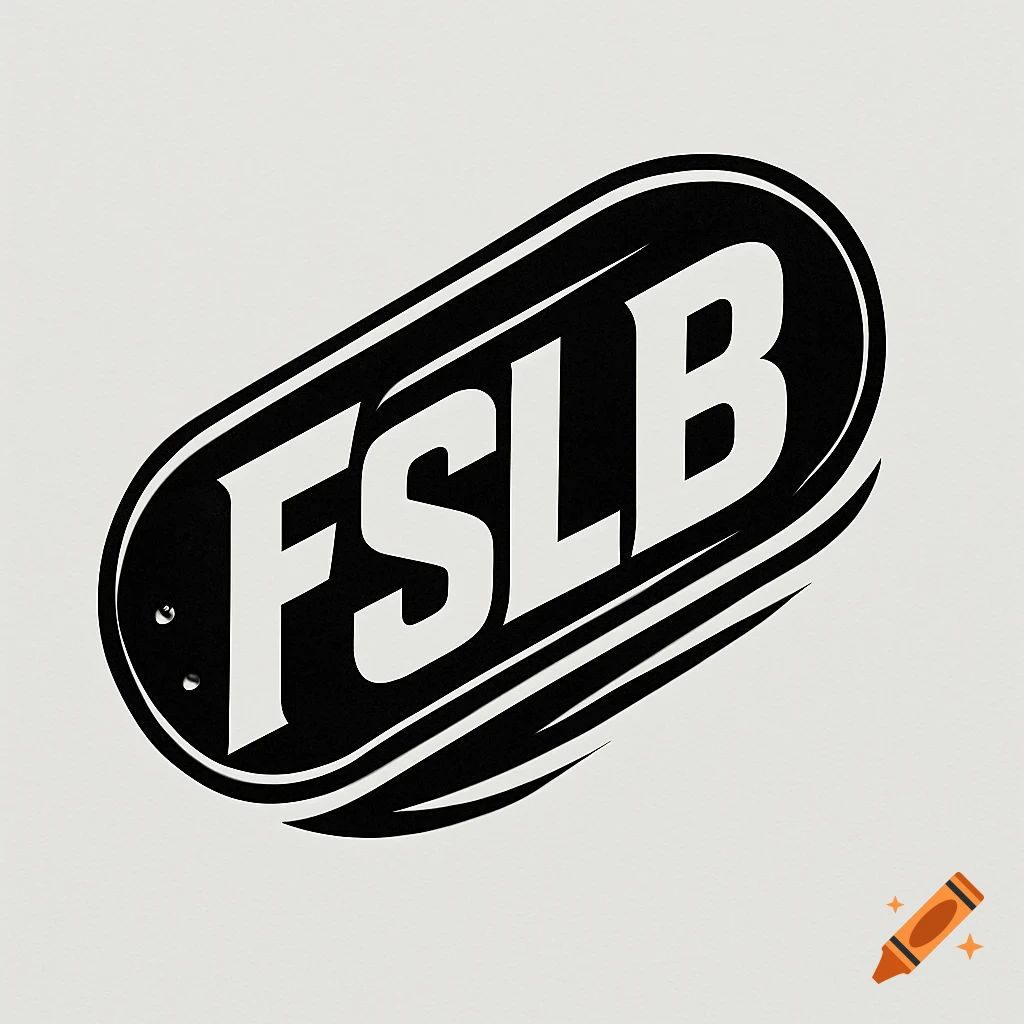A black and white logo featuring the letters 'FSLB' on a stylized oval shape resembling a skateboard deck, on a light background.