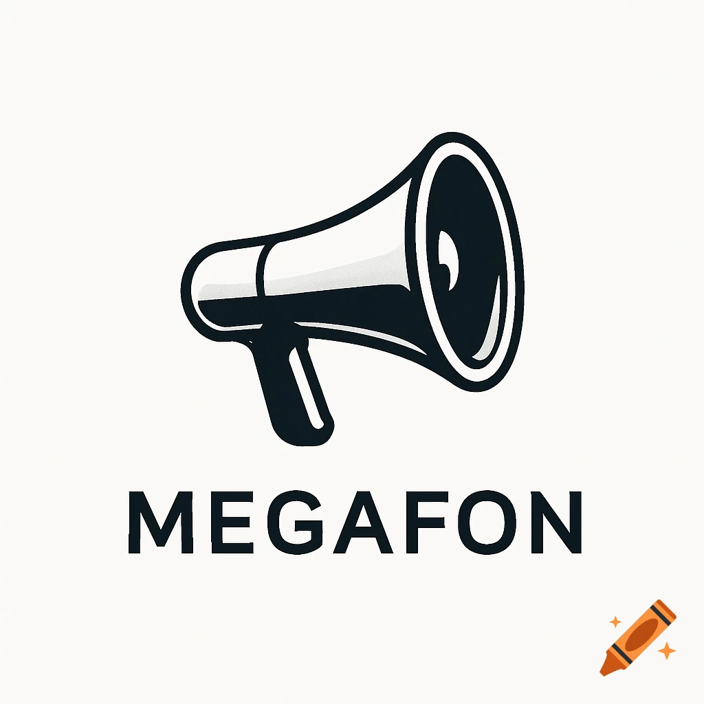 A simple black and white megaphone logo with the word MEGAFON underneath.