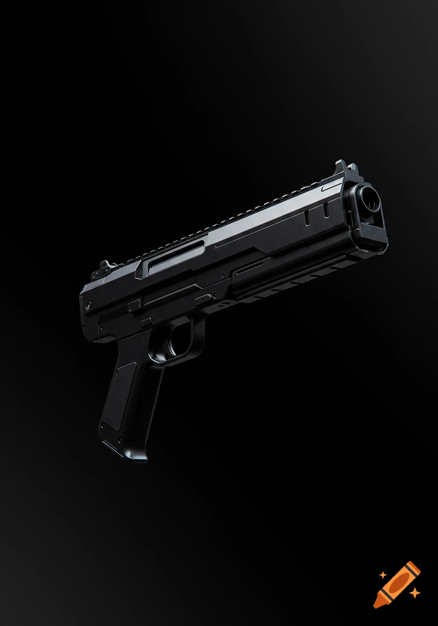 A sleek, photorealistic jet black SMG blaster against a dark background.