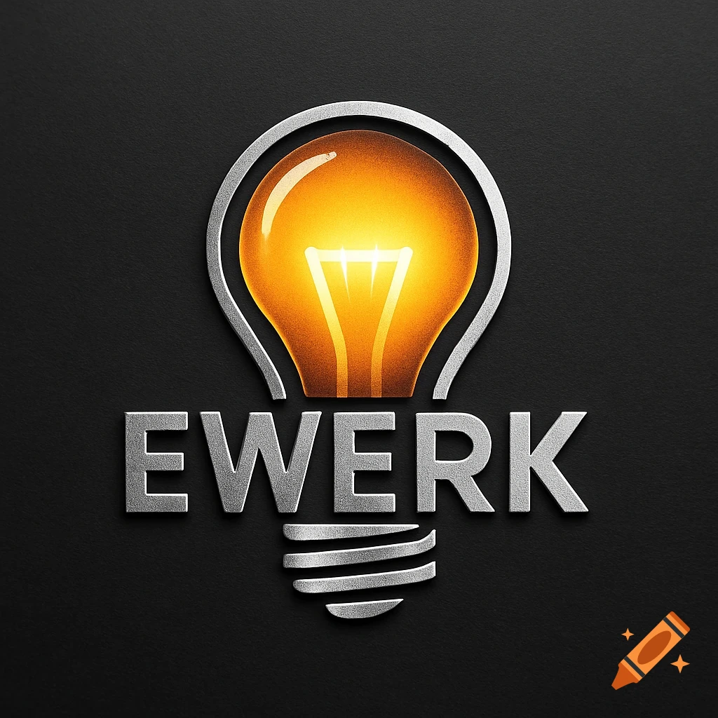 A 3D metallic logo with a glowing light bulb above the word 'EWERK', where the bulb's base forms the second 'E'.