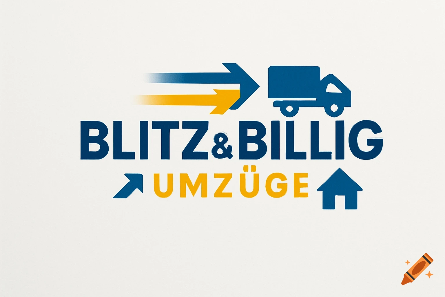 Logo for 'BLITZ & BILLIG UMZÜGE' moving company, featuring a blue truck, arrows, and a house icon.