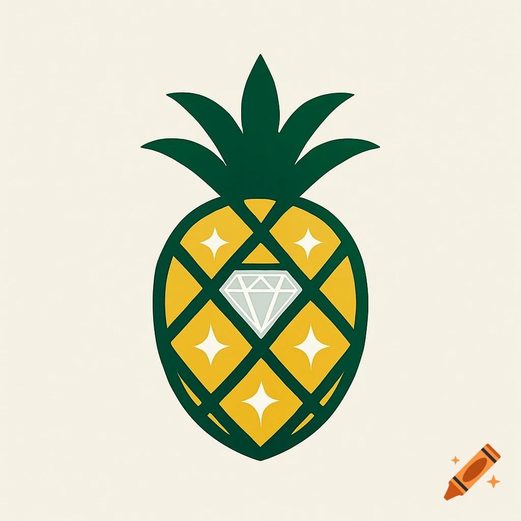 A stylized logo of a yellow pineapple with green leaves and a diamond in its center, on a cream background.