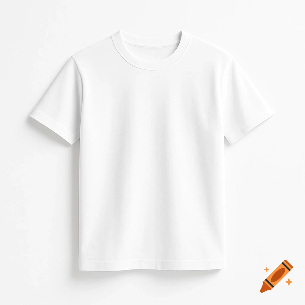 A plain white crew-neck t-shirt on a white background, photorealistic style.
