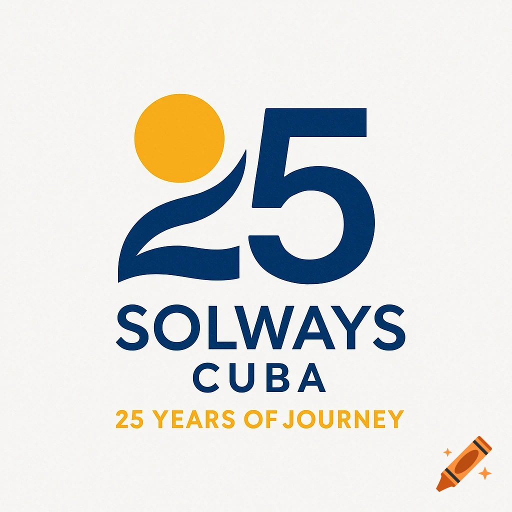 A logo for Solways Cuba's 25th anniversary, featuring a stylized blue '25' with a yellow sun, and text 'SOLWAYS CUBA' and '25 YEARS OF JOURNEY' in blue and yellow.