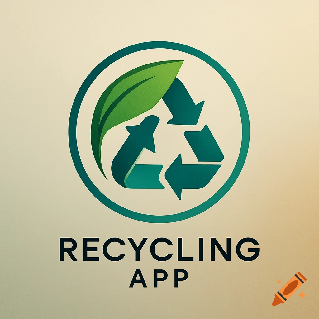 Green recycling logo with a leaf and the words 'RECYCLING APP' on a light background.