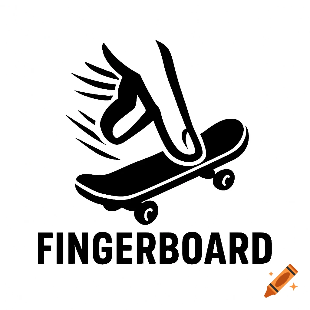 Black and white logo featuring a hand on a fingerboard with motion lines, and the word 'FINGERBOARD' below.