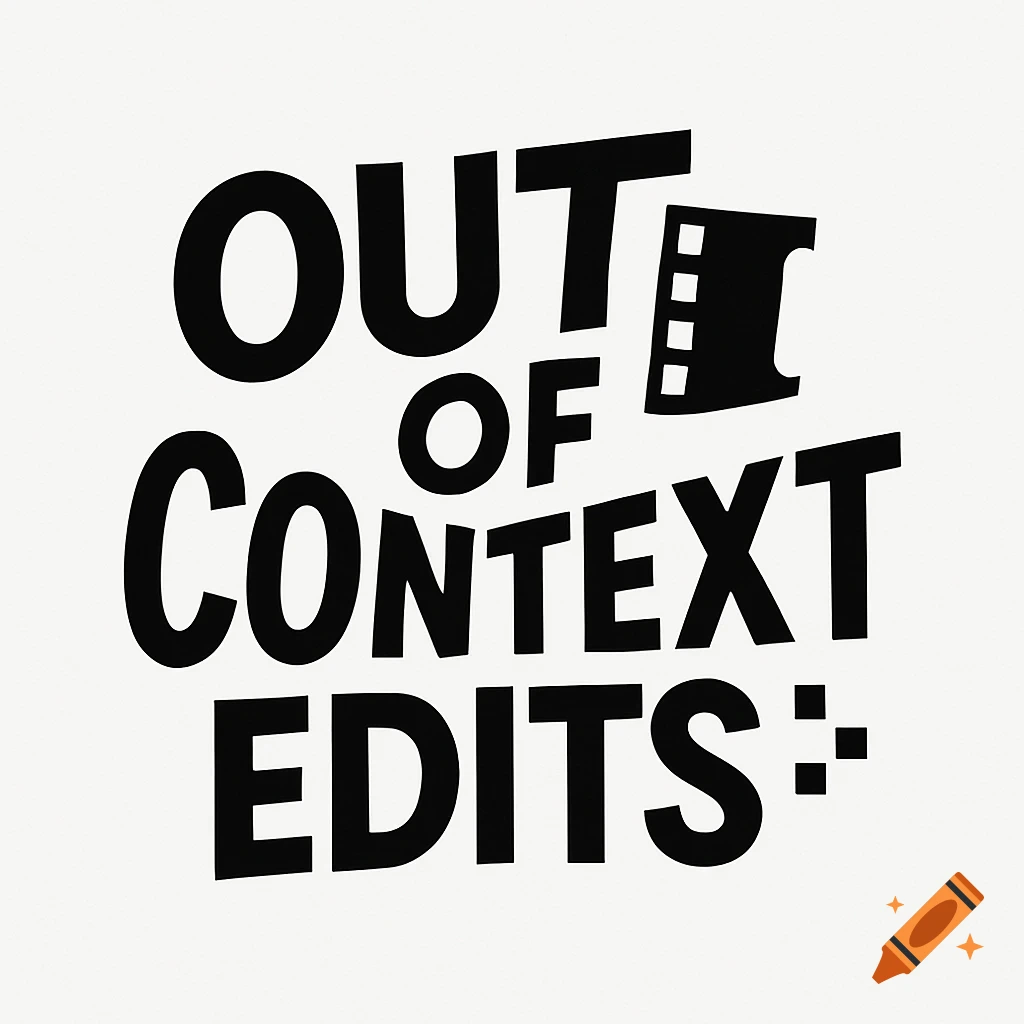 A black and white logo featuring the bold, slightly tilted text "OUT OF CONTEXT EDITS:" with a film strip icon next to "OUT" on a white background.