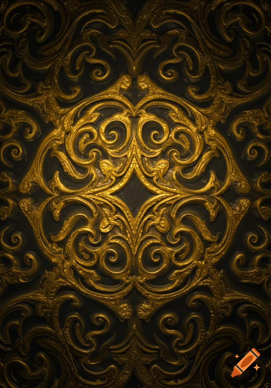 Ornate gold decorative pattern on a dark background.