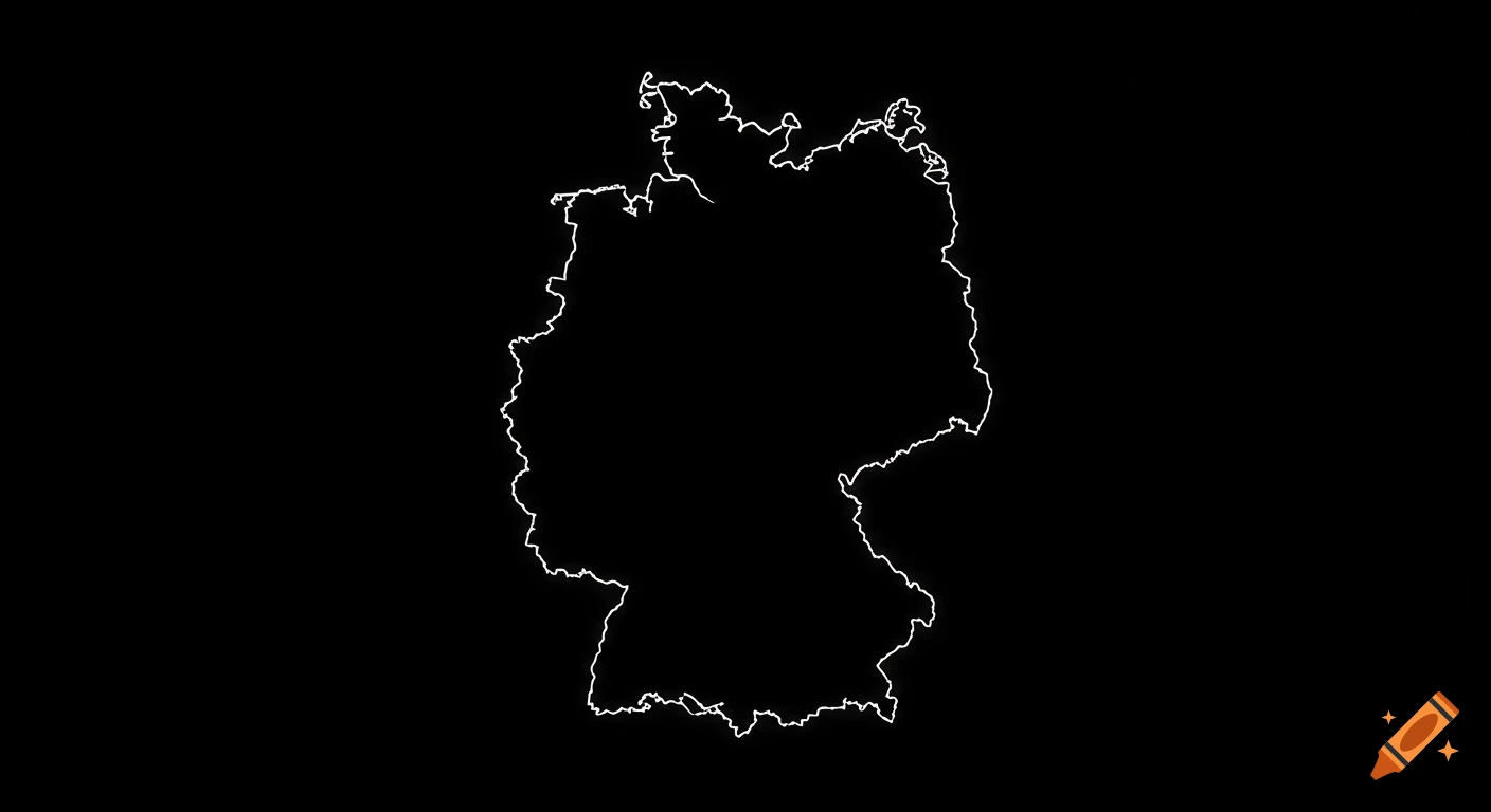 White outline map of Germany on a black background.