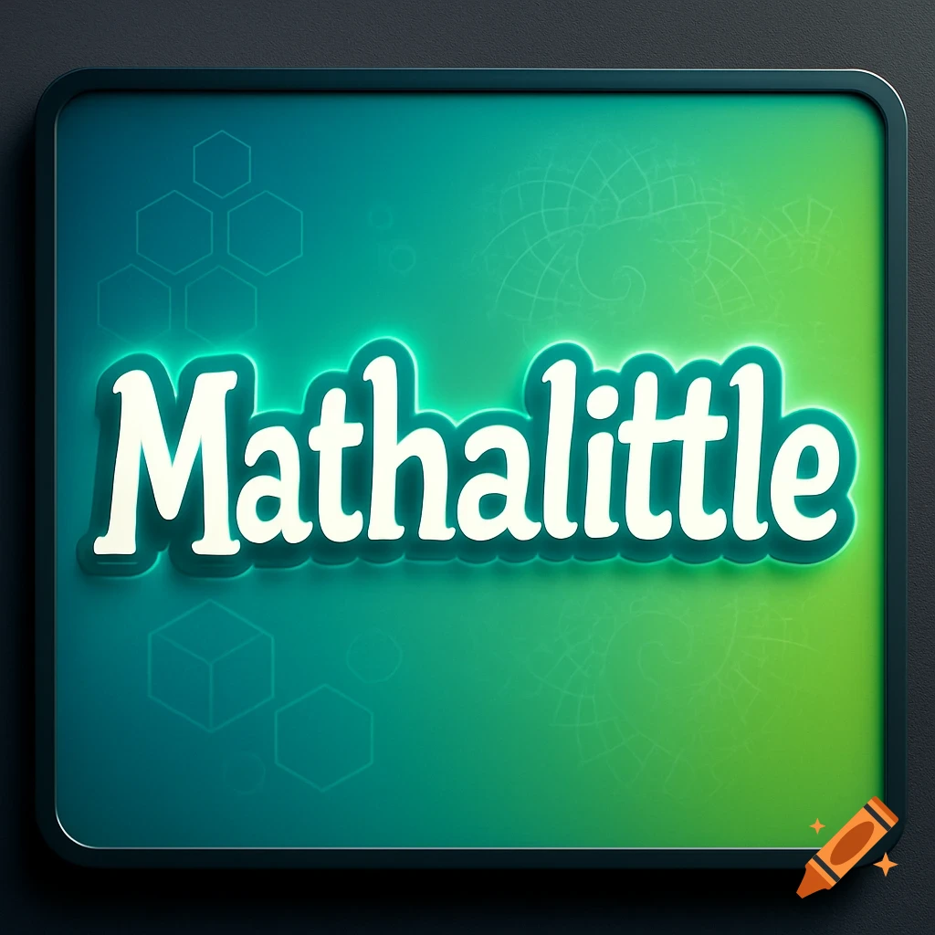 A glowing white sign with 'Mathalittle' in a stylized font on a green and blue gradient background with geometric patterns.