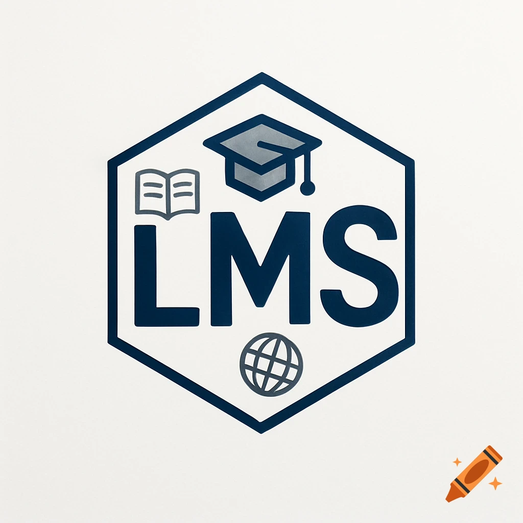 A hexagonal blue and gray logo with the letters LMS, a graduation cap, an open book, and a globe inside.