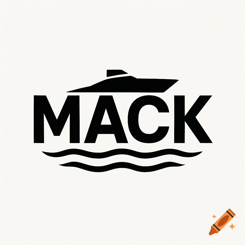 Black and white logo for 'MACK' featuring a boat above wavy lines.