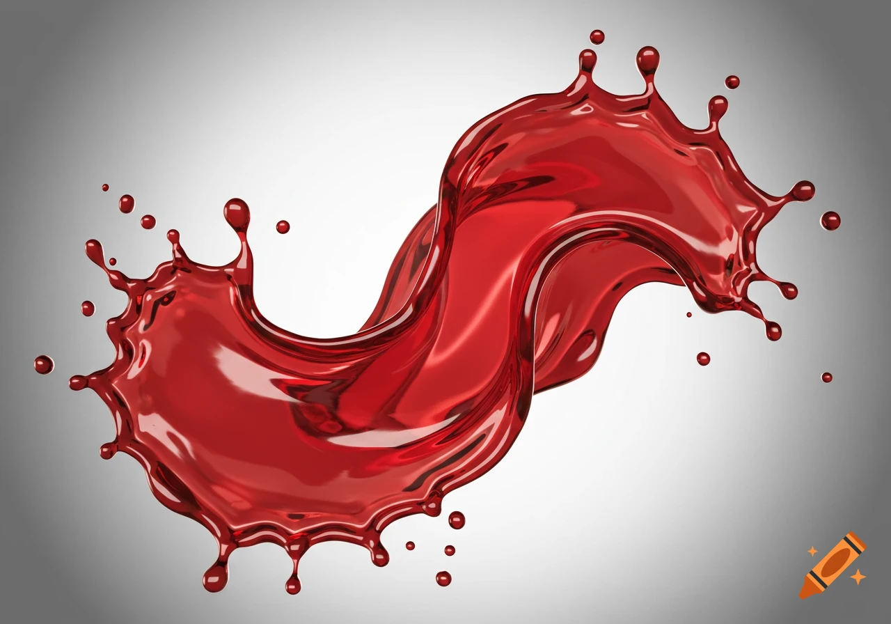 A dynamic splash of glossy, vibrant red liquid, resembling grape juice or paint, against a gradient gray background.