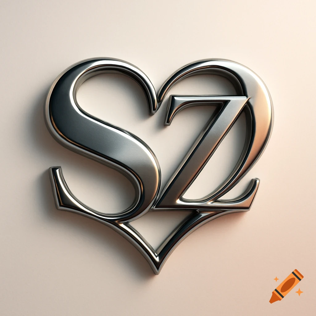 3D chrome letters S and Z intertwined to form a heart shape on a light background.