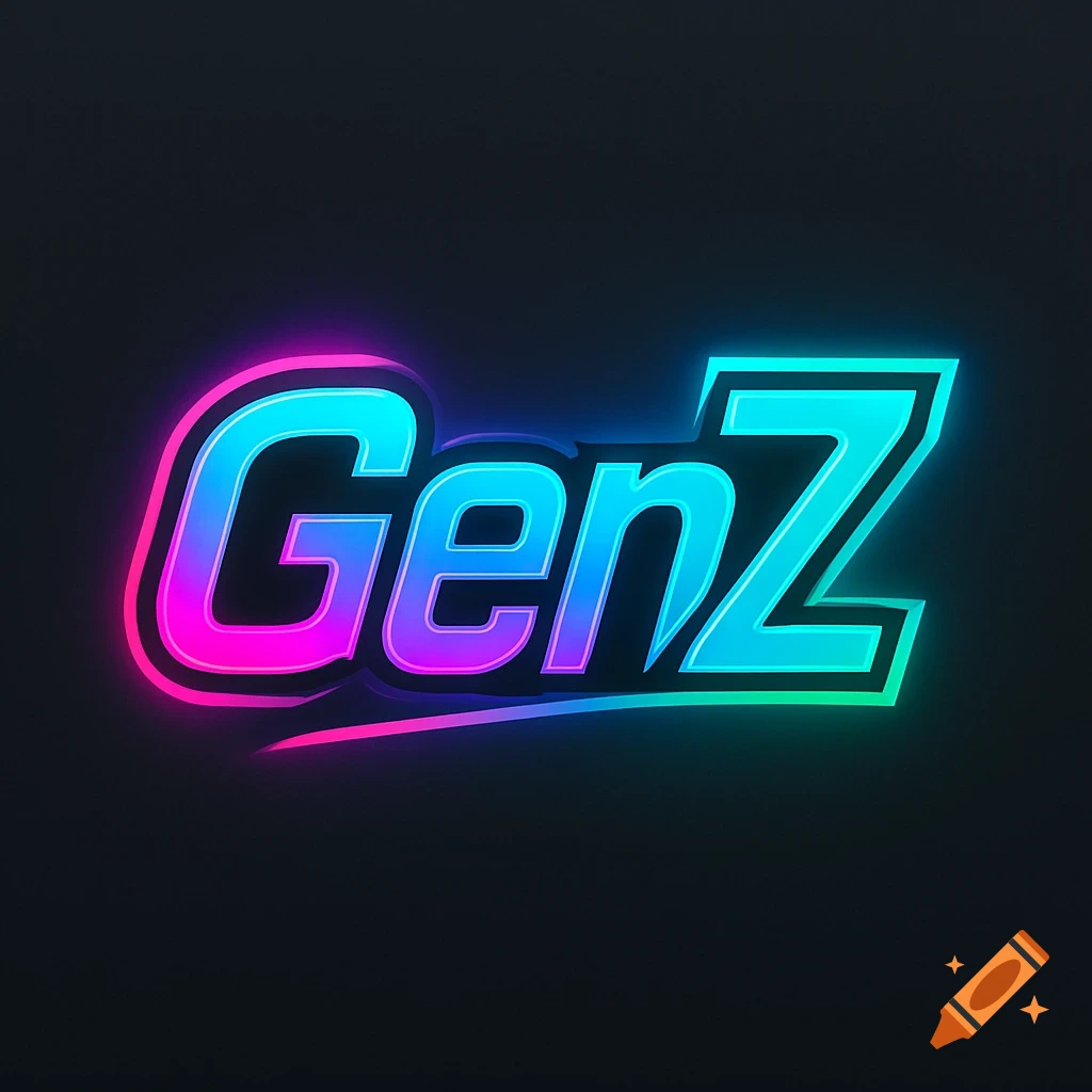 Vibrant neon 'GenZ' logo with blue, pink, and green glowing letters on a dark background.