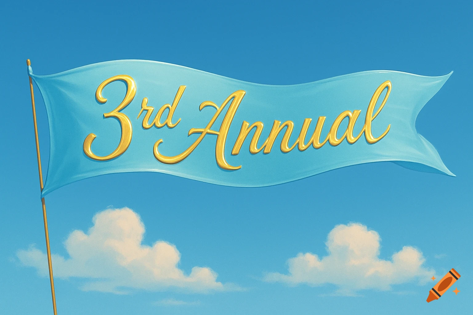 A light blue banner with "3rd Annual" in gold letters floats against a clear blue sky with white clouds.