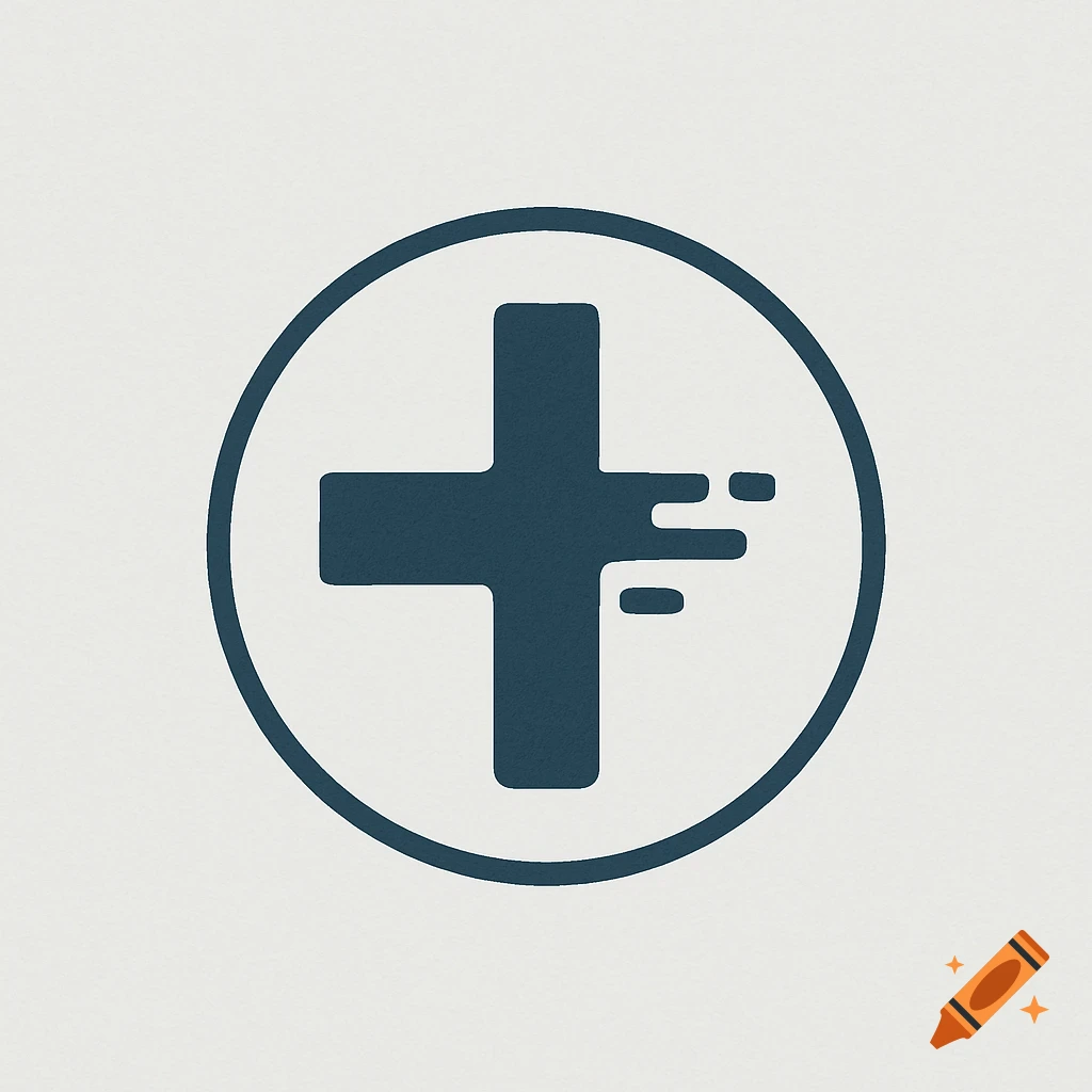 A modern, minimalist geometric logo featuring a dark blue stylized cross within a circular outline, with one arm appearing fragmented or dashed, on a light background.