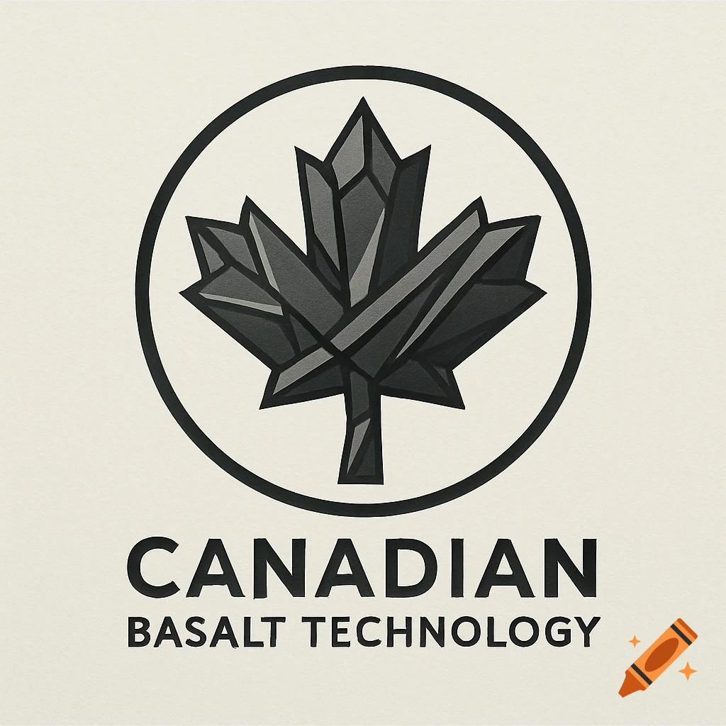 A company logo featuring a geometric grey maple leaf inside a black circle, above the text 'CANADIAN BASALT TECHNOLOGY'.
