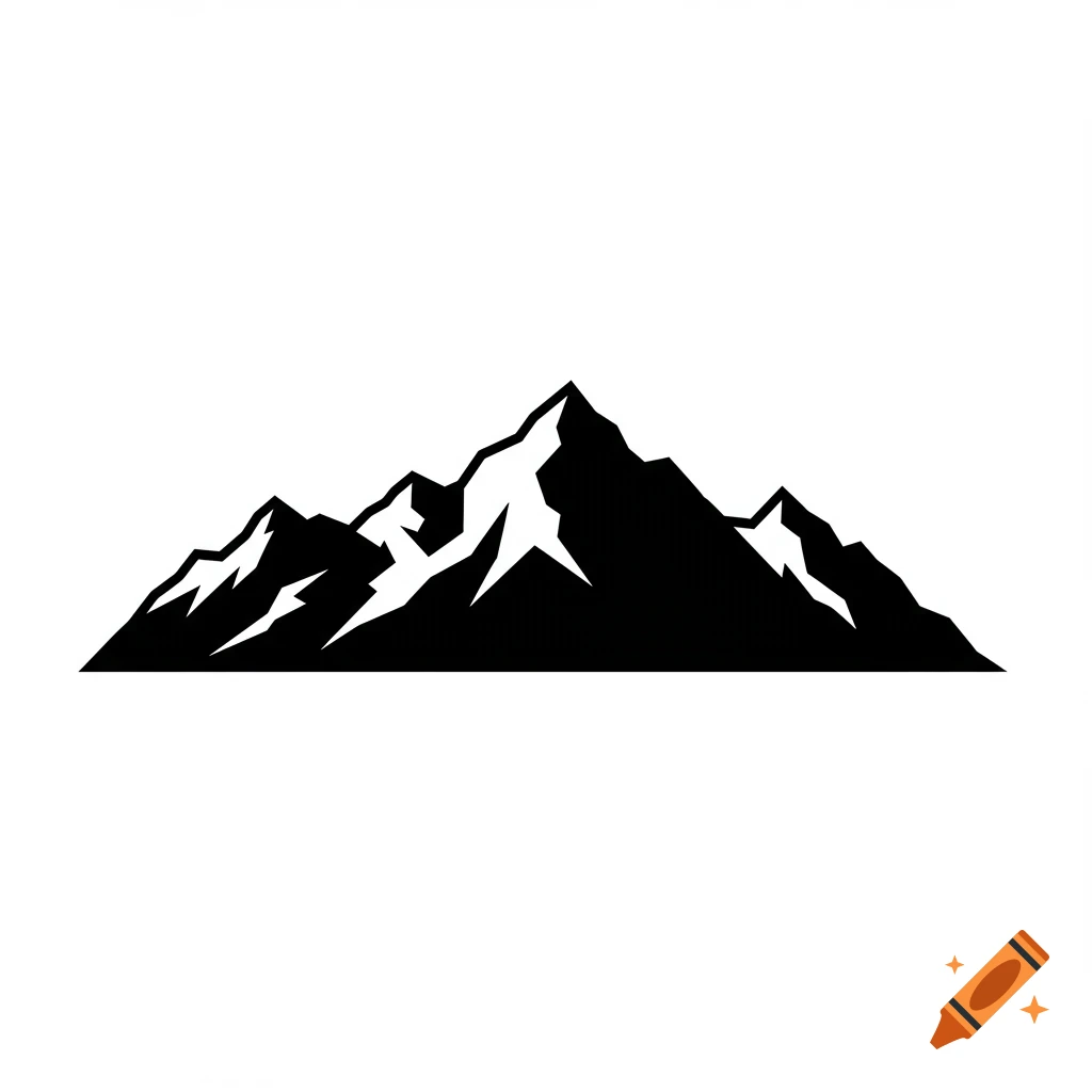 A black and white icon of a mountain range with jagged peaks.