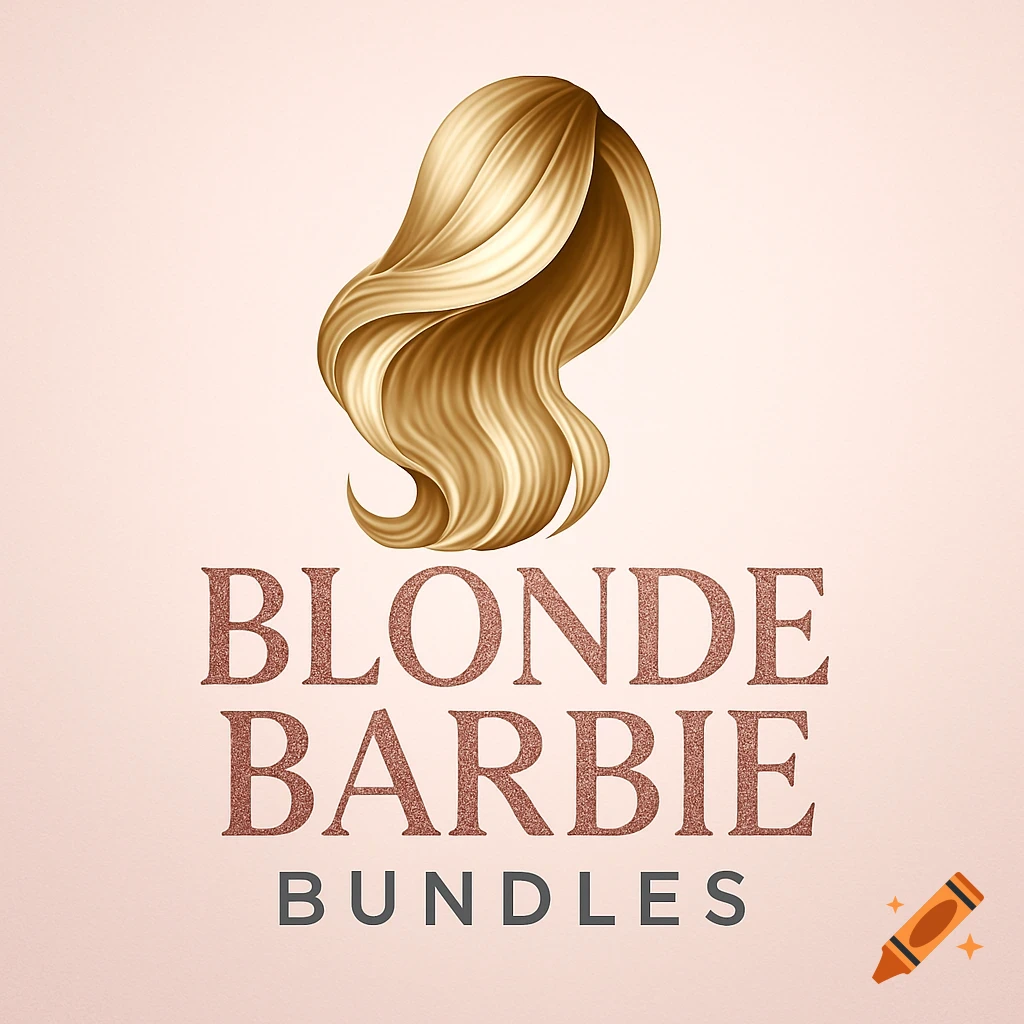 A logo for 'Blonde Barbie Bundles' with an illustration of flowing blonde hair above glittery text on a pink background.