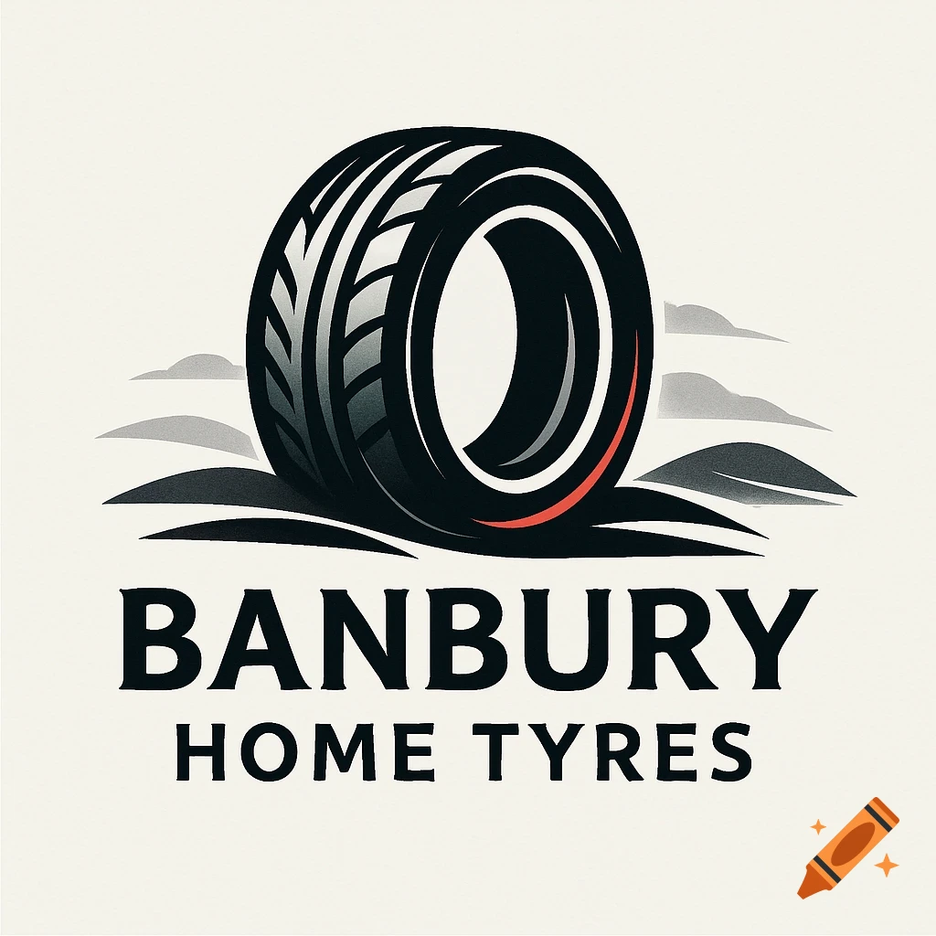 Logo for Banbury Home Tyres, featuring a black tire with a red stripe on a light background.
