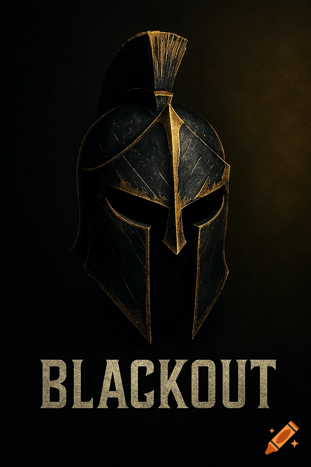 A stylized black and gold Spartan helmet with a battle-worn texture, against a dark background, with 'BLACKOUT' text below.