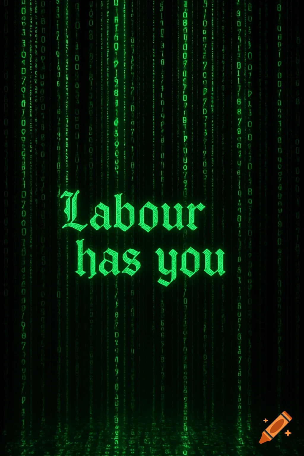 Digital rain of green code on a black background, with the glowing green text 'Labour has you' in a gothic font.