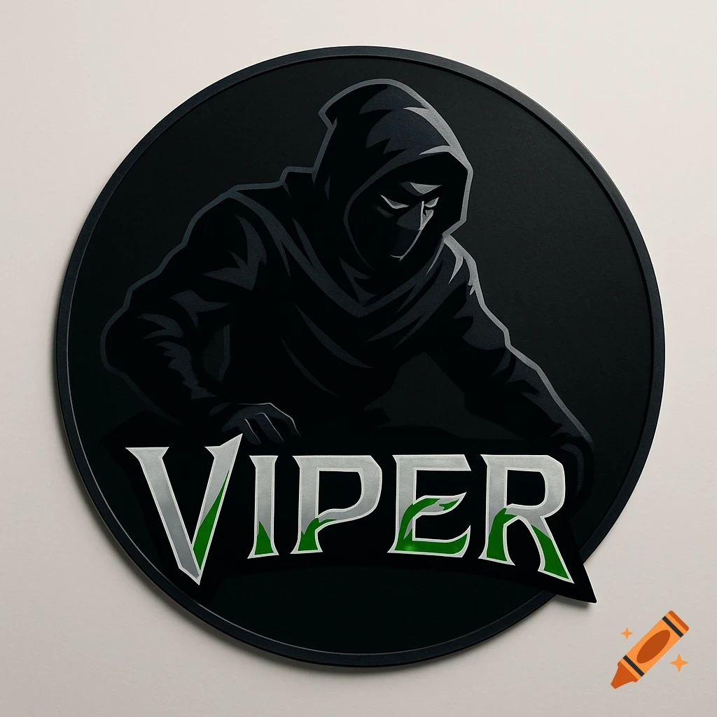 A black round logo featuring a dark hooded stealth figure and the word 'VIPER' in silver and green text.