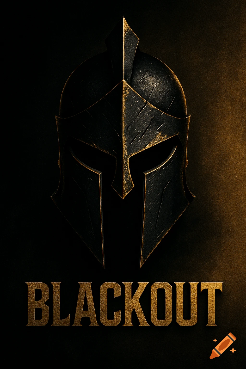 A striking black and gold Spartan mask with battle-worn textures above the word "BLACKOUT" on a dark background.