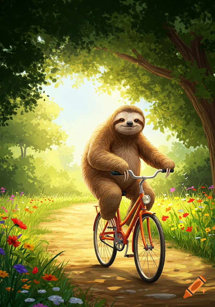 Cute cartoon panda rides a red tricycle with flower baskets through a ...