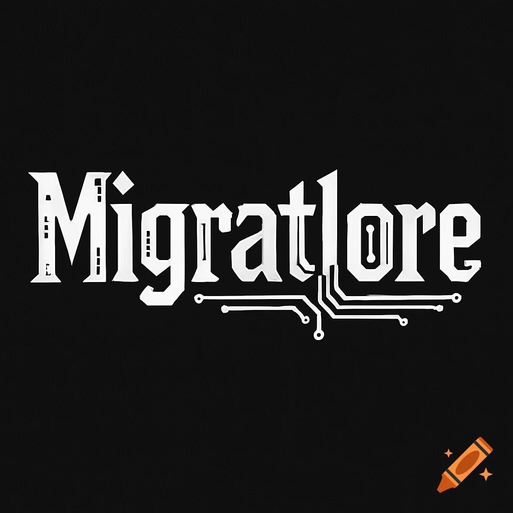 White text 'Migratlore' with integrated circuit board patterns on a black background.