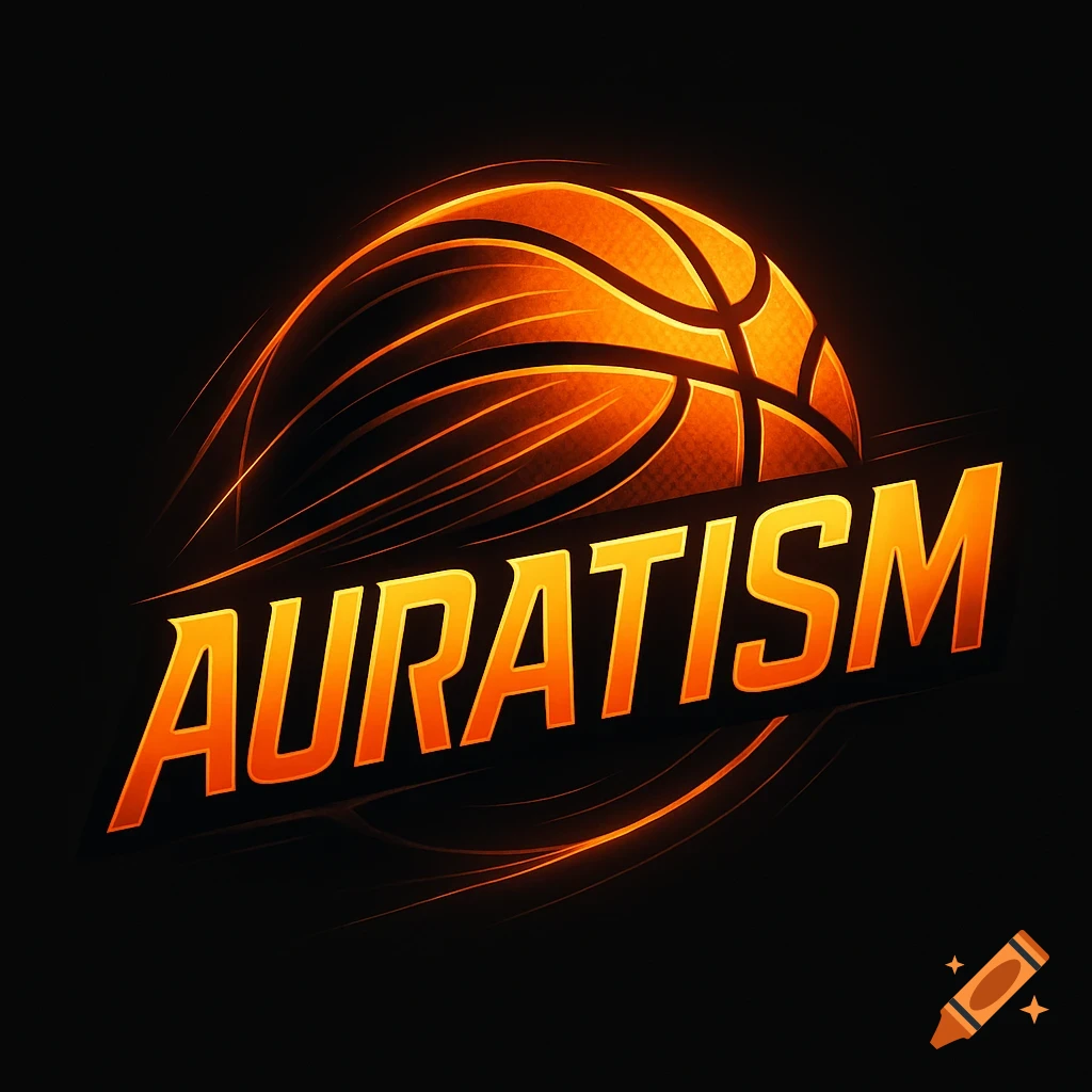 Stylized orange basketball logo with glowing lines and the name 'AURATISM' on a black background.
