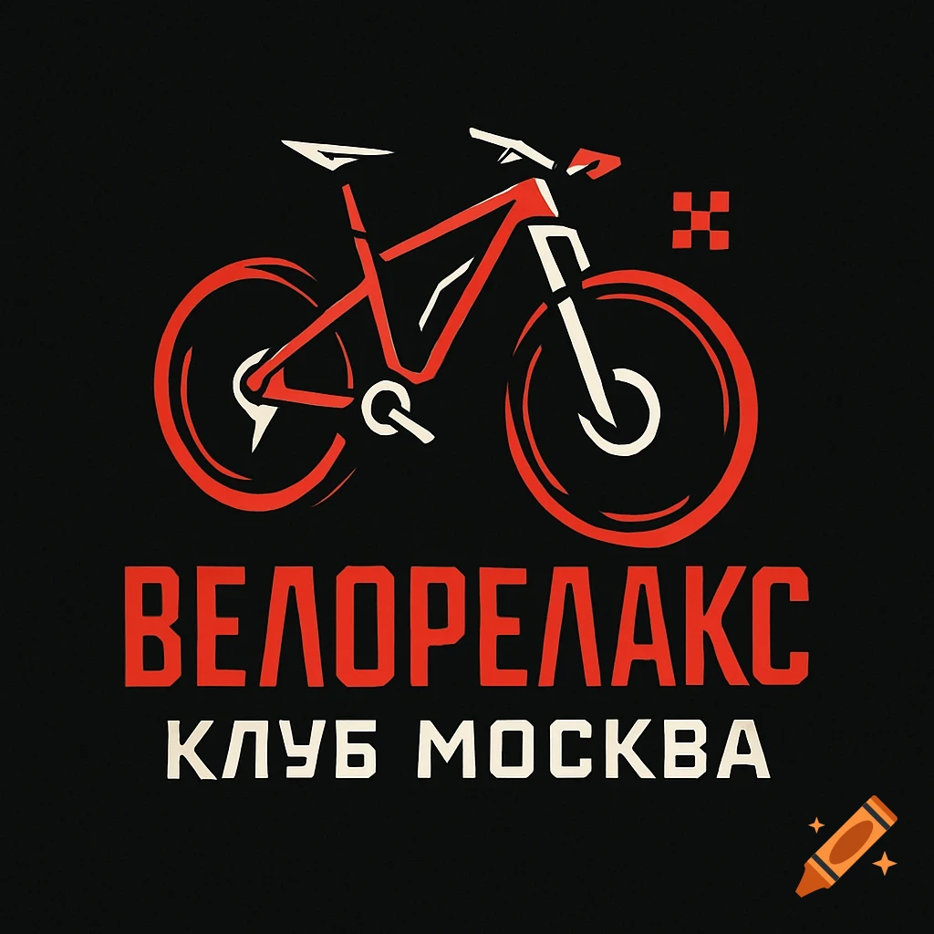A minimalist logo with a red and white stylized mountain bike above the Cyrillic text 'ВЕЛОPЕЛАКС КЛУБ МОСКВА' on a black background.