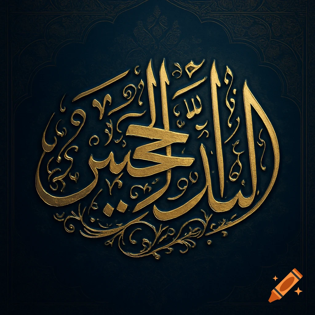 Ornate golden Arabic calligraphy spelling "Asad al-Husayn" against a dark blue background with subtle patterns.