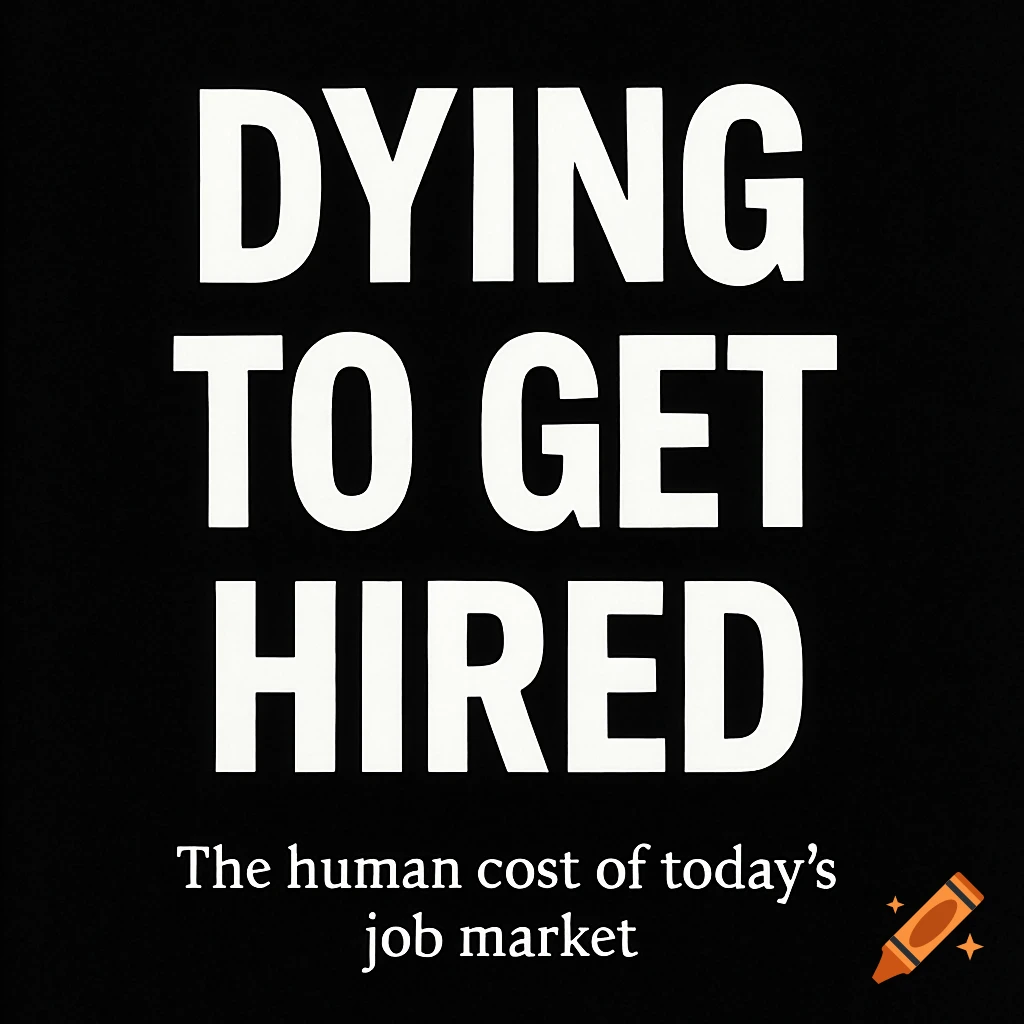 White text 'Dying to Get Hired' and 'The human cost of today’s job market' on a black background.