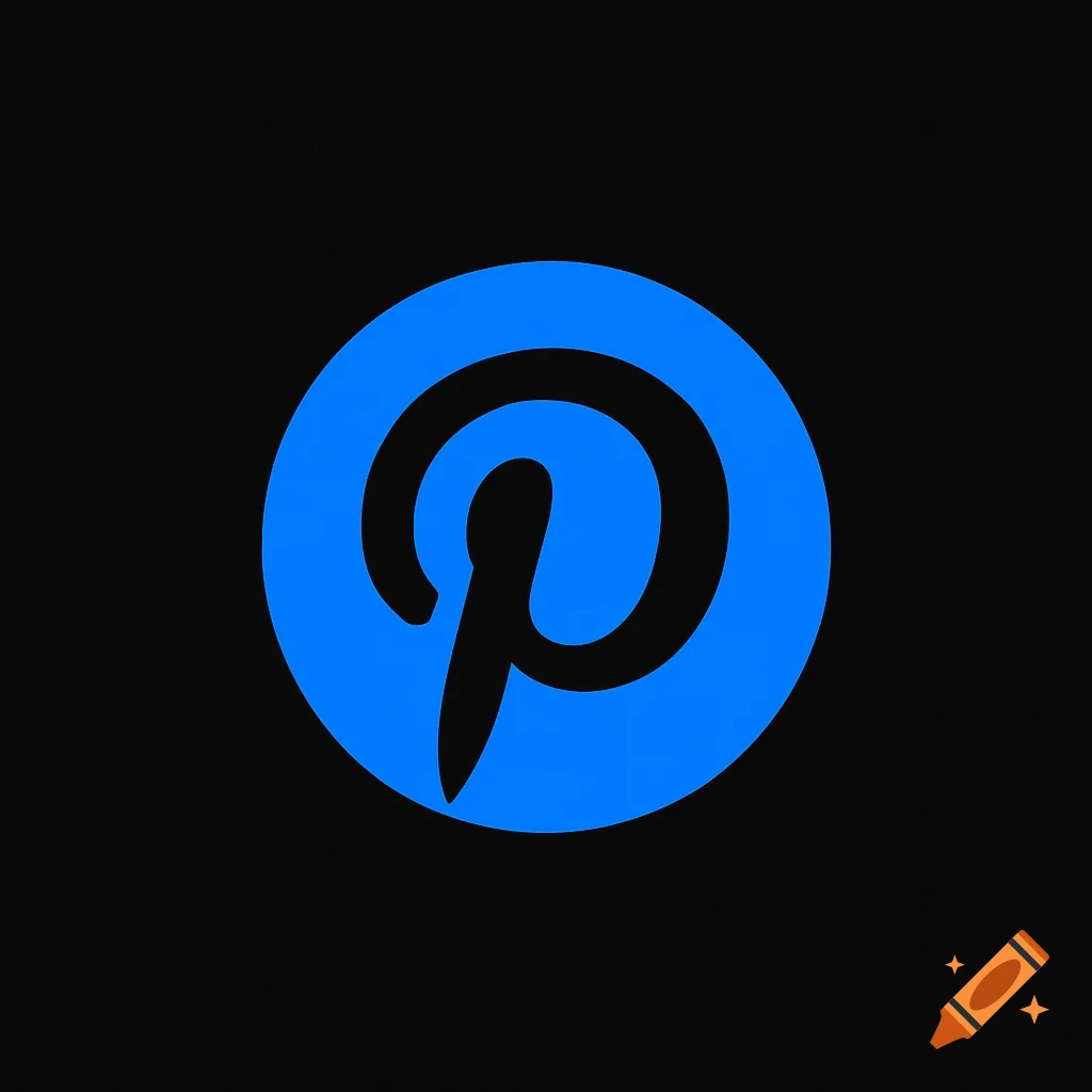 Blue Pinterest logo on a black background.