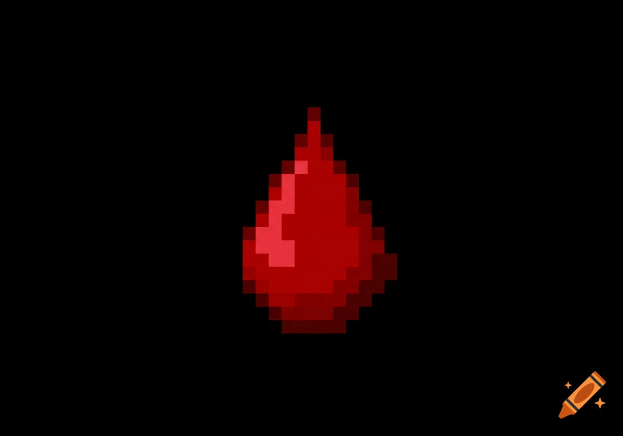 Red pixel art blood drop on a black background.