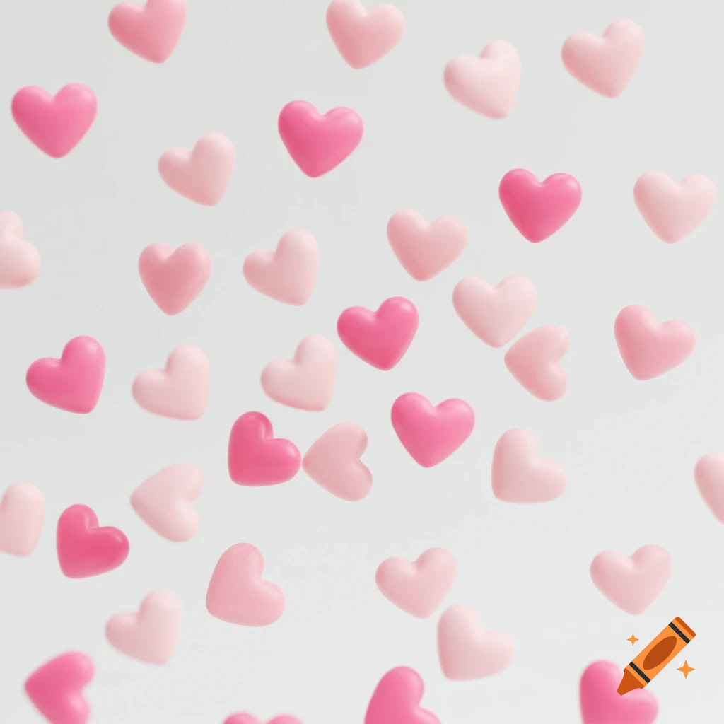 Pink and light pink hearts scattered on a white background.