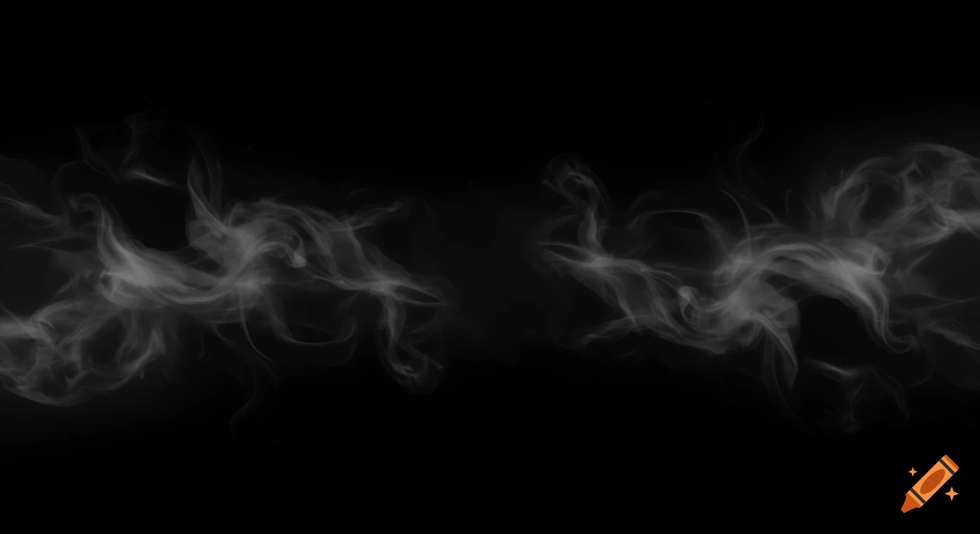 Subtle white smoke or vapor plumes softly flow across a dark black background, creating an abstract and cinematic atmosphere.