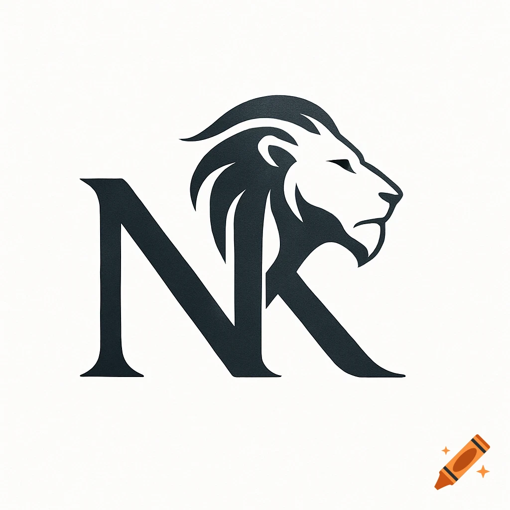 Minimalistic black logo combining the letters 'N' and 'K' with a lion's head profile on a white background.