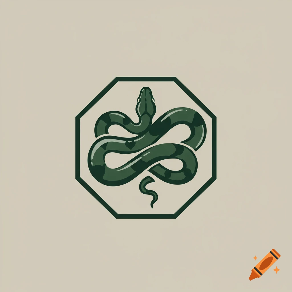 A minimalist green snake coiled inside an octagon frame on a light background, in a logo style.